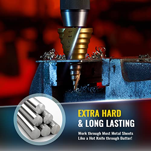 ZELCAN Large HSS Spiral Groove Step Drill Bit, 12 Sizes Titanium High Speed Steel 1/4" to 2-3/8" Drill Bit for Sheet Aluminium Metal Wood Hole Drilling, Big Multiple Hole Stepped Up Bit for DIY Lovers