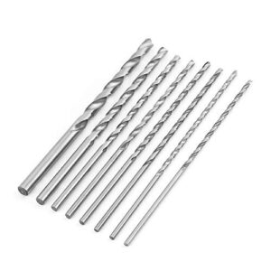 8pcs 200mm straight shank twist drill set lengthened high speed steel twist drill set tool 4-10mm, used for wood plastic and aluminum