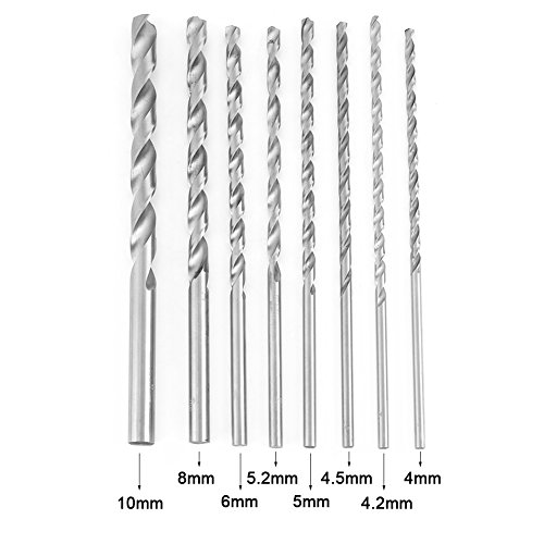 8PCS 200mm Straight Shank Twist Drill Set Lengthened High Speed Steel Twist Drill Set Tool 4-10mm, Used for Wood Plastic and Aluminum
