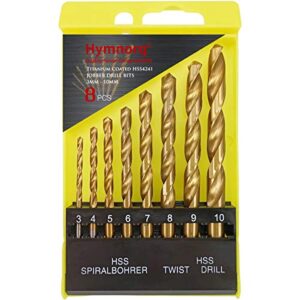 hymnorq 3 to 10mm metric titanium coated hss twist drill bit set of 8pcs to drill wood plastic and soft metal for household, diy work, etc.