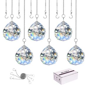 merrynine 6 pcs clear crystal ball prism sun shine catcher rainbow pendants maker, hanging crystals prisms for windows, for feng shui, for gift (1.6"/40mm 6pack)