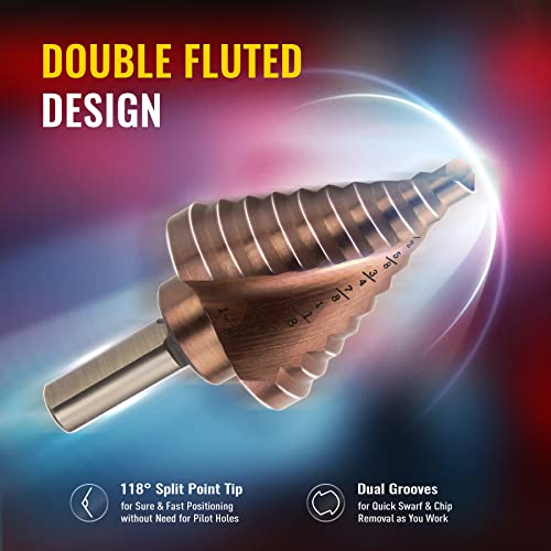 ZELCAN Cobalt Added M35 Step Drill Bit, Spiral Step Drill Bit, Unibit Drill Bit for Cutting Drilling Holes On Stainless Steel, Steel, Metal Sheet, Multiple Hole Stepped Up Bit for Professionals