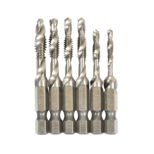 6pcs/set hex shank drill bits hss 4341 combination drill and tap bit screw tap deburr countersink bit (6-32nc 8-32 nc 10-32 nc 10-24 nc 12-24 nc 1/4-20 nc)