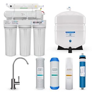 max water 5 stage 50 gpd (gallon per day) ro (reverse osmosis) standard water filtration system + faucet + heavy duty tank - under-sink/wall mount - model: ro-5w7