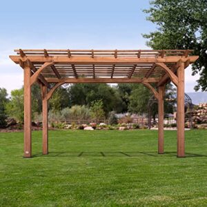 backyard discovery 14x10 ft all cedar wood pergola, durable, quality supported structure, snow and wind supported, rot resistant, backyard, deck, garden, patio, outdoor entertaining