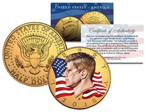 colorized flowing flag 2018 jfk kennedy half dollar coin 24k gold plated d mint