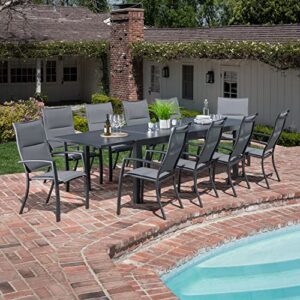 Hanover Naples 11-Piece Patio Dining Set with Rust-Free Aluminum 40" x 118" Expanding Rectangular Dining Table with 10 High-Back Stackable Sling Chairs