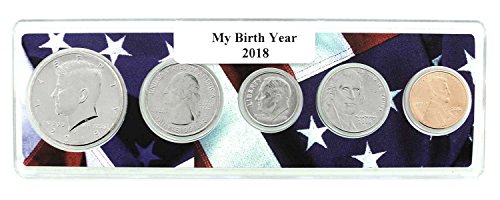 2018-5 Coin Birth Year Set in American Flag Holder Collection Seller Uncirculated