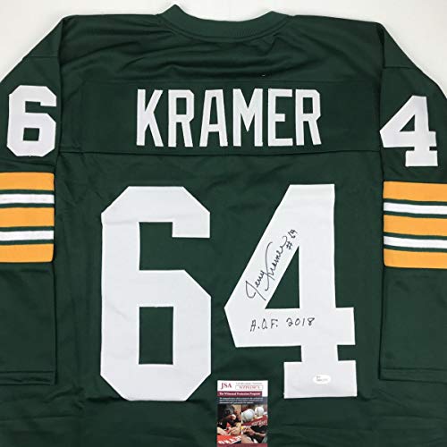 Autographed/Signed Jerry Kramer HOF 2018 Green Bay Green Football Jersey JSA COA