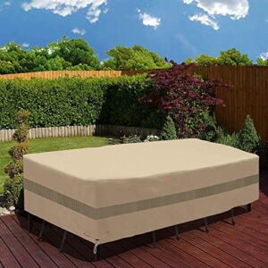 SunPatio Patio Rectangular Table and Chairs Cover, Heavy Duty Waterproof Outdoor Furniture Set Cover for Dining Set, Weather Resistant Conversation Sectional Set Cover, 90''L x 60''W x 30''H, Beige