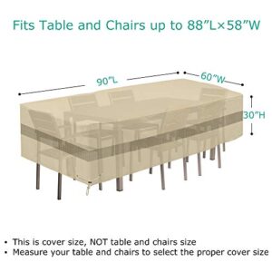 SunPatio Patio Rectangular Table and Chairs Cover, Heavy Duty Waterproof Outdoor Furniture Set Cover for Dining Set, Weather Resistant Conversation Sectional Set Cover, 90''L x 60''W x 30''H, Beige