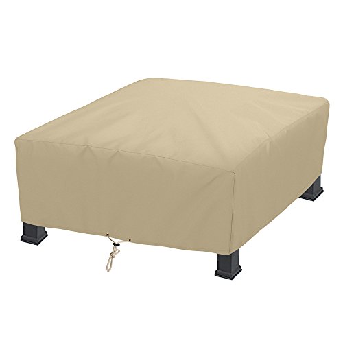 SunPatio Outdoor Square Fire Pit Cover 42 Inch, Waterproof Firepit/Table Cover, Heavy Duty Patio Furniture Set Cover, All Weather Protection, Beige