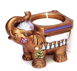 painted gold elephant tea light candle holder boho indian decor accents bohemian decorations small gifts