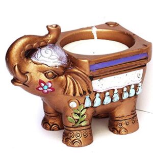 Painted Gold Elephant Tea Light Candle Holder Boho Indian Decor Accents Bohemian Decorations Small Gifts