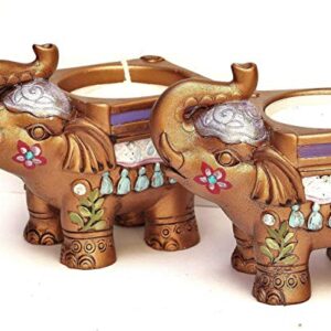 Painted Gold Elephant Tea Light Candle Holder Boho Indian Decor Accents Bohemian Decorations Small Gifts