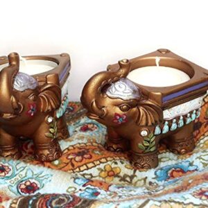 Painted Gold Elephant Tea Light Candle Holder Boho Indian Decor Accents Bohemian Decorations Small Gifts