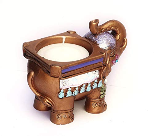 Painted Gold Elephant Tea Light Candle Holder Boho Indian Decor Accents Bohemian Decorations Small Gifts