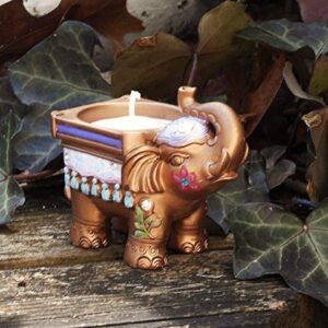 Painted Gold Elephant Tea Light Candle Holder Boho Indian Decor Accents Bohemian Decorations Small Gifts