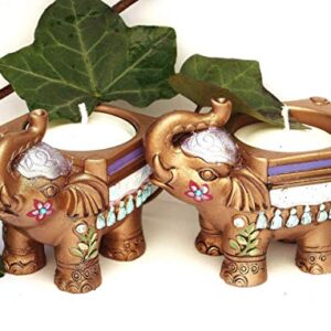 Painted Gold Elephant Tea Light Candle Holder Boho Indian Decor Accents Bohemian Decorations Small Gifts