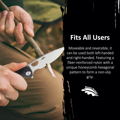 Honey Badger Drop Point Pocket Knife - 3.19" Folding Pocket Tactical Knife for Women & Men, Drop Point Blade Camping Knife, Stainless Steel Pocket Knife for Utility Work (Black, 8Cr13Mov, 3.19"/81mm)