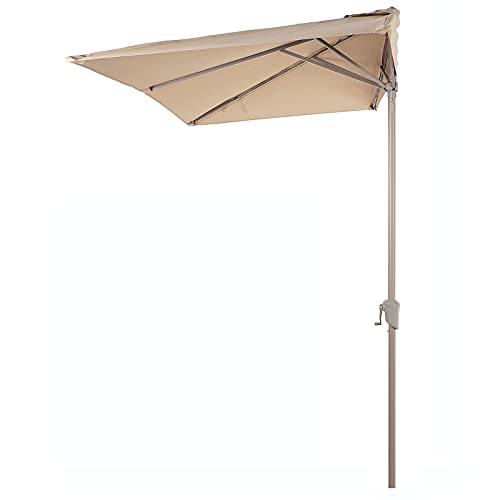 COBANA 7.5’by 4’Half Rectangular Outdoor Patio Umbrella for Patio, Balcony, Garden, Deck, Beige