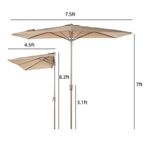 COBANA 7.5’by 4’Half Rectangular Outdoor Patio Umbrella for Patio, Balcony, Garden, Deck, Beige