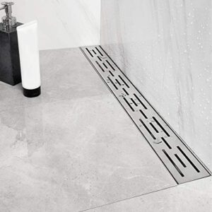 neodrain 24 inch rectangular linear shower drain with brick pattern grate, brushed 304 stainless steel bathroom floor drain,shower floor drain includes adjustable leveling feet