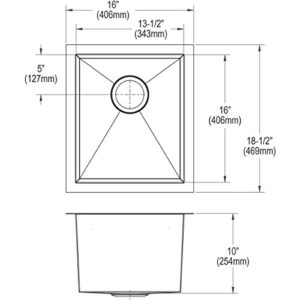 Elkay Crosstown 16 Gauge Stainless Steel 16" x 18-1/2" x 10", Single Bowl Undermount Sink Kit , Polished Satin - EFU131610TC