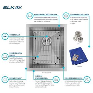 Elkay Crosstown 16 Gauge Stainless Steel 16" x 18-1/2" x 10", Single Bowl Undermount Sink Kit , Polished Satin - EFU131610TC