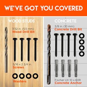 Lag Bolt Kit for Mounting A TV Into Wood Or Concrete - Includes Heavy Duty Bolts, Fischer Concrete Anchors and 2 Drill Bits
