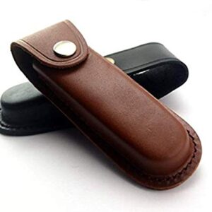 Aibote Folding Blade Knife Sheath Hunting Holster Carrying Leather Holder Sheaths Scabbard Pouch Bag for Swiss Army Knife Tactical Foldable Knives (Brown)