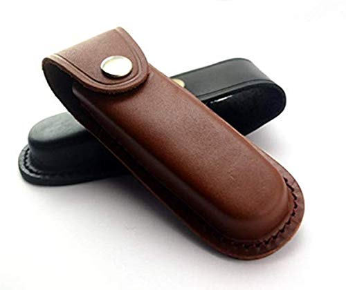 Aibote Folding Blade Knife Sheath Hunting Holster Carrying Leather Holder Sheaths Scabbard Pouch Bag for Swiss Army Knife Tactical Foldable Knives (Brown)
