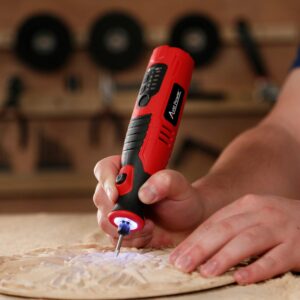 AVID POWER Cordless Rotary Tool 2.0 Ah 8V Rechargeable Rotary Tool, 4 Front LED Lights, 5 Speeds, 60 Pcs Rotary Tool Accessories with Bag for Carving, Engraving, Sanding, Polishing and Cutting - Red