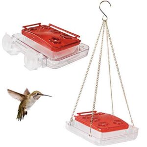 cuboid - hummingbird feeder 2 in 1, attach to windows or hang it in the tree, built-in ant moat, bee guards, and detachable lid for easy cleaning & refills, 8 oz (free cleaning brush)