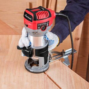 AVID POWER 6.5 Amp 1.25 HP Compact Router Tools for Woodworking, Fixed Base Wood Router with Trim Router Bits, 6 Variable Speeds, Edge Guide, Roller Guide, Dust Hood and Carrying Bags