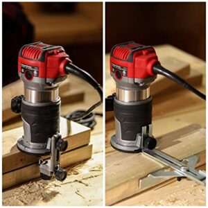 AVID POWER 6.5 Amp 1.25 HP Compact Router Tools for Woodworking, Fixed Base Wood Router with Trim Router Bits, 6 Variable Speeds, Edge Guide, Roller Guide, Dust Hood and Carrying Bags
