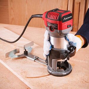 AVID POWER 6.5 Amp 1.25 HP Compact Router Tools for Woodworking, Fixed Base Wood Router with Trim Router Bits, 6 Variable Speeds, Edge Guide, Roller Guide, Dust Hood and Carrying Bags