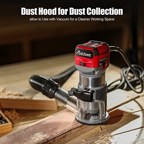 AVID POWER 6.5 Amp 1.25 HP Compact Router Tools for Woodworking, Fixed Base Wood Router with Trim Router Bits, 6 Variable Speeds, Edge Guide, Roller Guide, Dust Hood and Carrying Bags