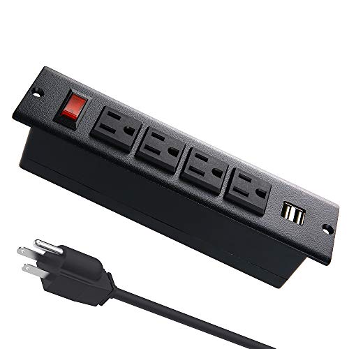 VILONG Recessed Power Strip with USB, Black Desktop Power Grommet, 1440 J 4-Outlets with Standard Plug 9.8 ft Power Cord Conference Office Home Kitchen (Black)