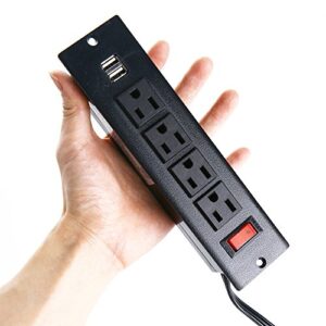 VILONG Recessed Power Strip with USB, Black Desktop Power Grommet, 1440 J 4-Outlets with Standard Plug 9.8 ft Power Cord Conference Office Home Kitchen (Black)