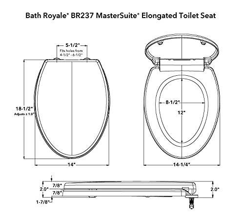 BATH ROYALE BR237-00 White MasterSuite Elongated Toilet Seat Slow Close, Scratch Resistant, Replacement Toilet Seat Fits All Toilet Brands including Kohler, Toto and American Standard