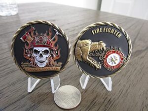 firefighter fireman first responder first in last out 911 skull challenge coin