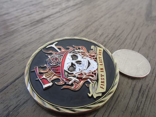 Firefighter Fireman First Responder First in Last Out 911 Skull Challenge Coin