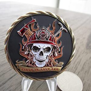 Firefighter Fireman First Responder First in Last Out 911 Skull Challenge Coin