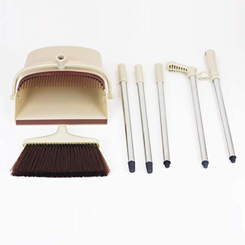 Broom and Dustpan Set Upright Self-Cleaning Sweeping Standing Set Use for Office Kitchen Home and Lobby Broom and Dustpan Combo (Beige)