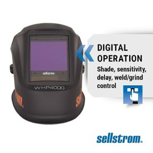 Sellstrom Lightweight,Ergonomic Design,Nylon,Extra Large Blue Lens Technology,All-Day Comfort,Excellent Optical Clarity,Premium Welding Helmet with ADF Technology,Black/Orange,7'Wx 13'H x 5'L,S26400