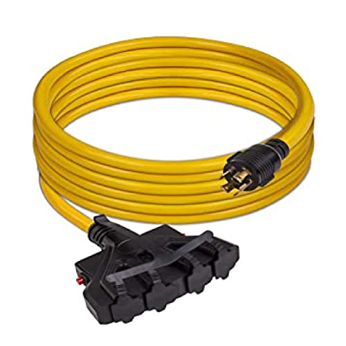 Firman Power Cord with Storage Strap, 10AWG with Circuit Breaker, 30 AMP Wiring, Fully Insulated Extension Cord, L14-30P to 5-20R (4 Outlets), Pack of 1, 25 ft.