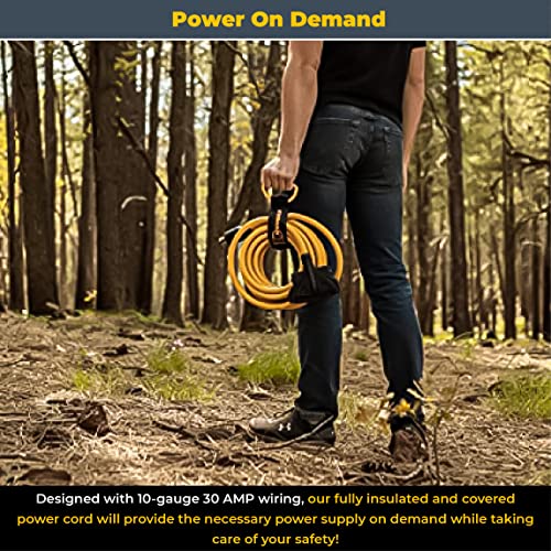 Firman Power Cord with Storage Strap, 10AWG with Circuit Breaker, 30 AMP Wiring, Fully Insulated Extension Cord, L14-30P to 5-20R (4 Outlets), Pack of 1, 25 ft.