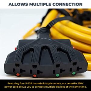 Firman Power Cord with Storage Strap, 10AWG with Circuit Breaker, 30 AMP Wiring, Fully Insulated Extension Cord, L14-30P to 5-20R (4 Outlets), Pack of 1, 25 ft.