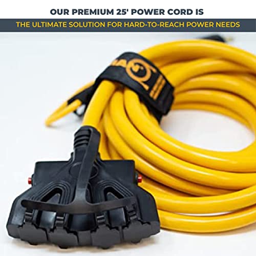 Firman Power Cord with Storage Strap, 10AWG with Circuit Breaker, 30 AMP Wiring, Fully Insulated Extension Cord, L14-30P to 5-20R (4 Outlets), Pack of 1, 25 ft.